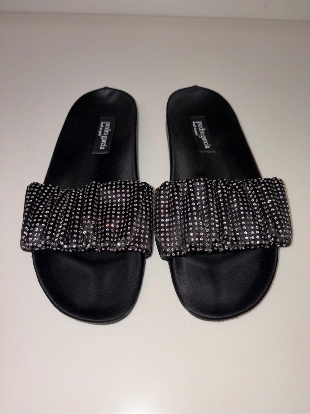 Pedro Garcia Black Crystal-Embellished Slide Mules